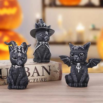 Czarna statua kota tajemniczy słodki kot czarownica figurka kota czarownica dekoracja biurkowa ozdoba ręcznie malowana rzeźba na Halloween 1 szt.