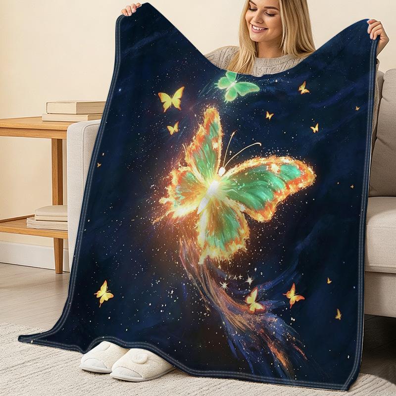 Non-Pilling Butterfly Flannel Throw Blanket Soft Warm Cozy for Home Sofa Napping, All Seasons, Halloween & Christmas Gifts