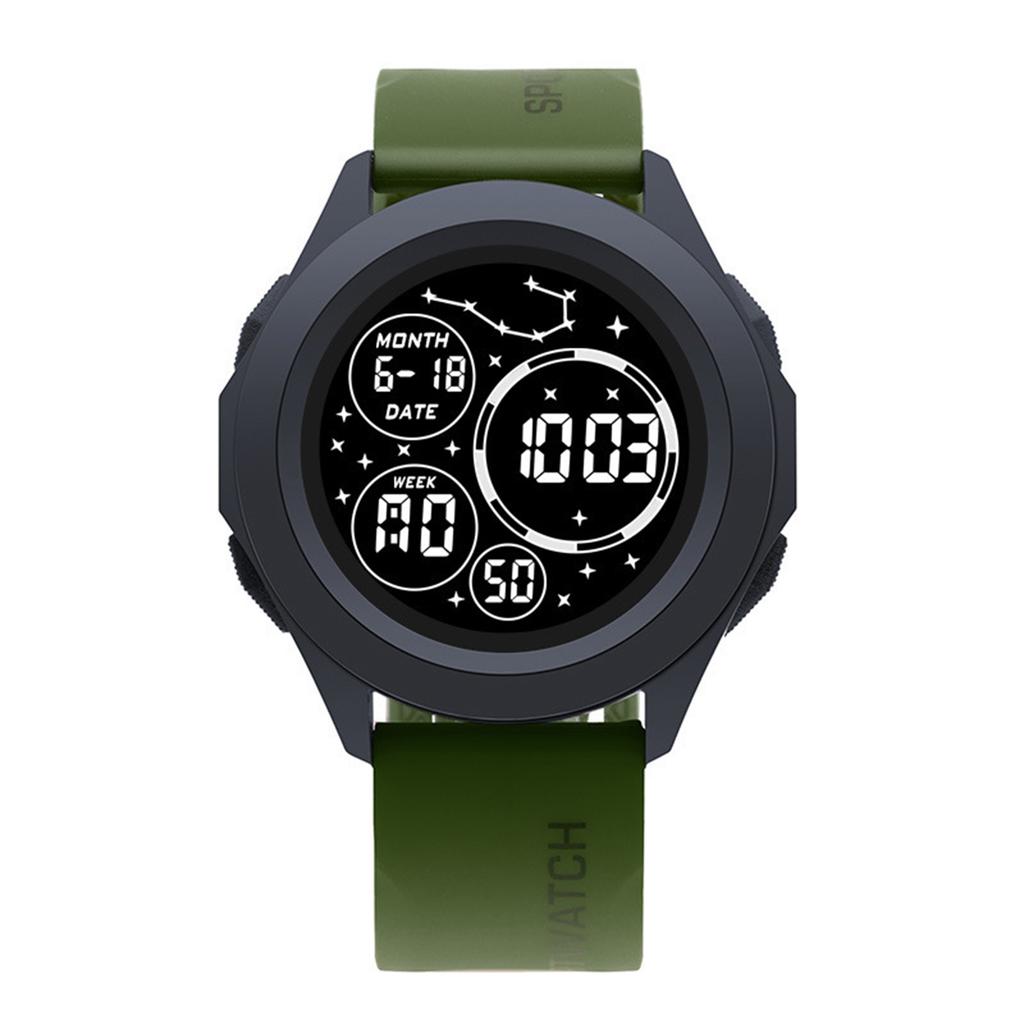 Essentials Men's Digital Watch Shockproof Round Dial 50m Waterproof Light-up Wristwatch for Time Organizing & Meeting