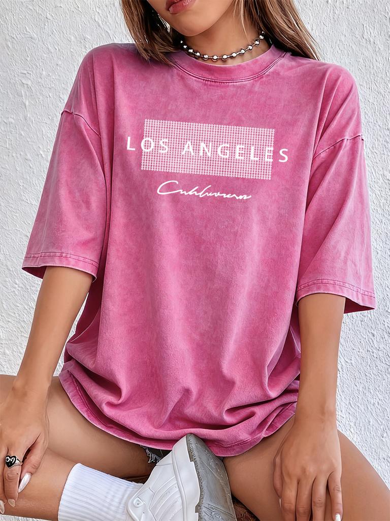 Los Angeles California Usa Prints Washed TShirts Womens Cotton Oversized T Shirt Summer Short Sleeve Tops Street ONeck Clothes