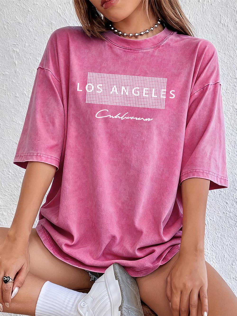 

Los Angeles California Usa Prints Washed TShirts Womens Cotton Oversized T Shirt Summer Short Sleeve Tops Street ONeck Clothes S