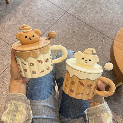 Tasse en Céramique avec Couvercle Mug de Haute Valeur Style Ins Tasse à Eau Ménagère pour Femmes Grande Capacité pour Filles Cadeaux d'Anniversaire