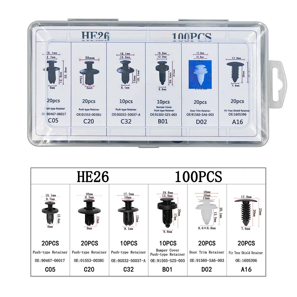 100 STÜCKE HE26 Auto Befestigungsclip Auto Kotflügel Druckniete Gemischt Karosserie Stiftniete Stoßstange Türverkleidungspaneel Universalclips Befestigungsschnalle