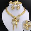 Italy 18k Gold Plated Women Zircon Set Classic Design Bowknot Necklace Earring Bracelet And Ring 4PCS Set Zircon Wedding Party