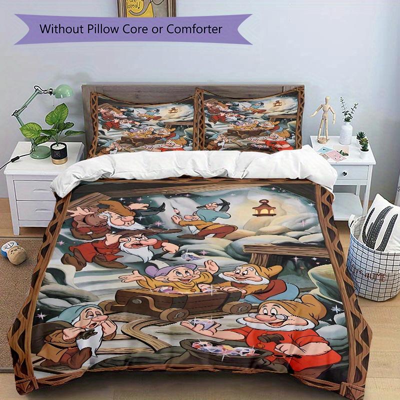 3pcs Mining Dwarfs Bedding Set 1 Soft Quilt Cover + 2 Pillowcases, Machine Washable Suitable for All SeasonsS073