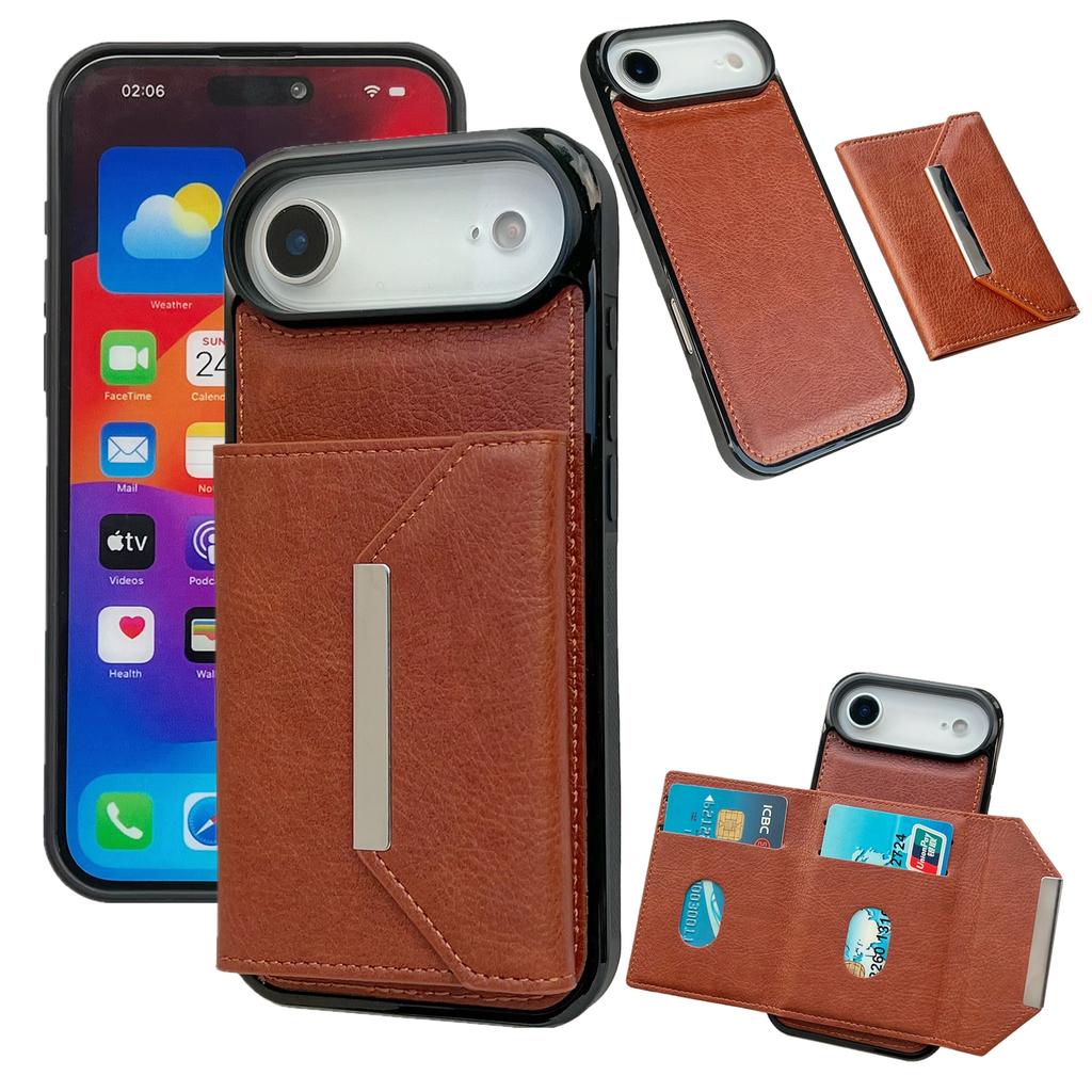 For iPhone Air Case Card Bag Kickstand TPU+PU Phone Cover