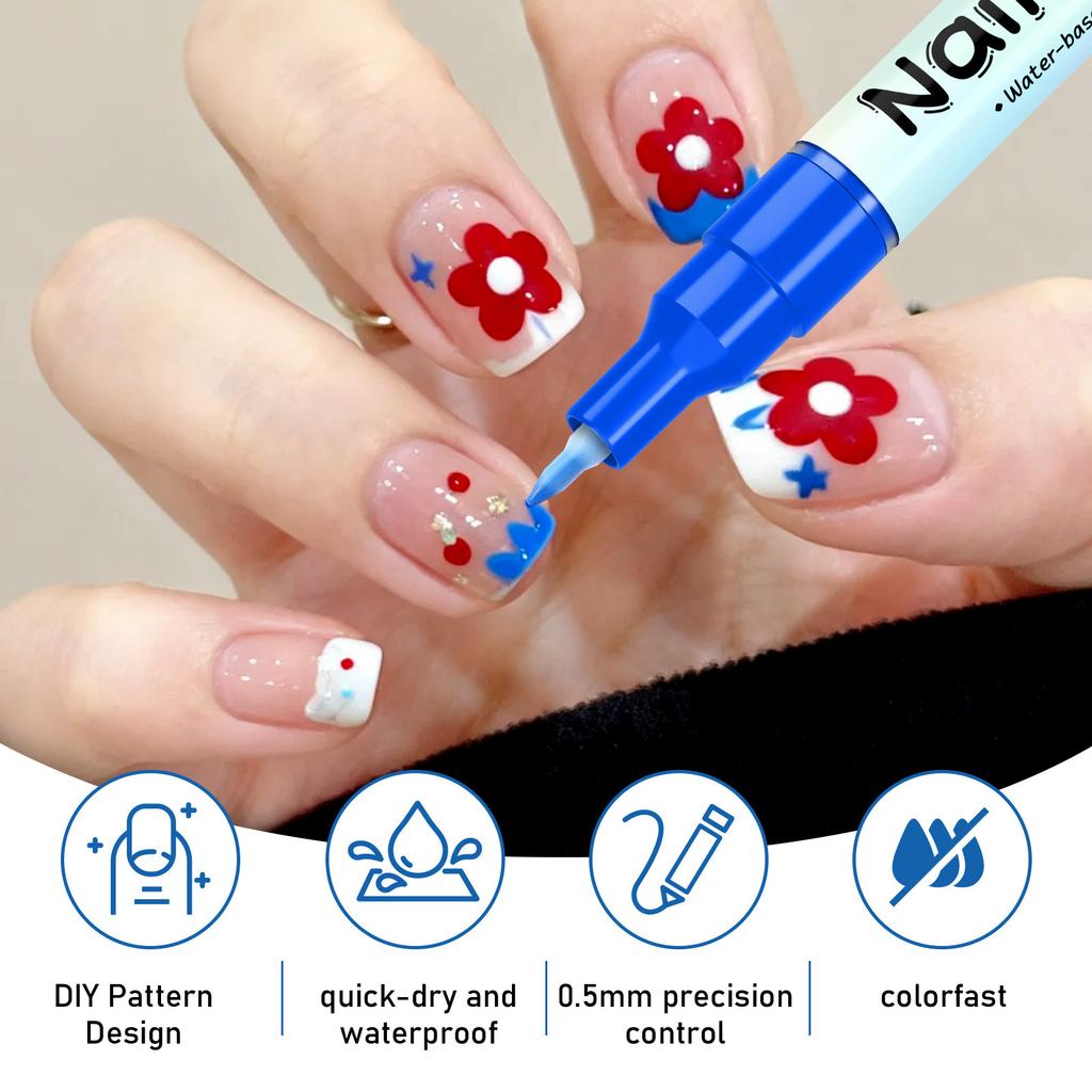 Nail Marker Set Extra Fine Tip -Based Ink Smooth 12 Pack for DIY Nail Design Drawing Writing Decorating