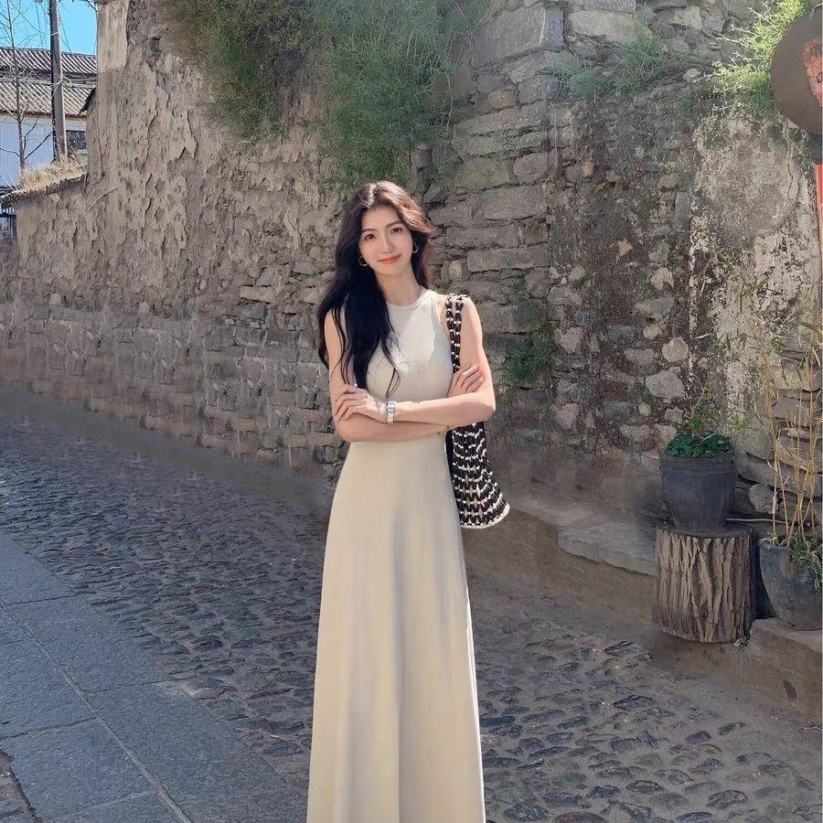 Women's Summer 2026 Hepburn-Style Sleeveless A-Line Vest Dress - Elegant & Slimming