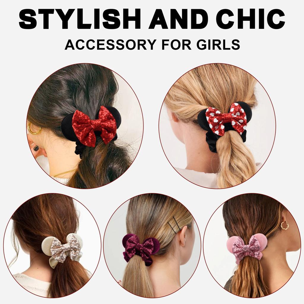 1 ks Vánoční myší uši Gumičky do vlasů Flitrové mašle Čelenka pro ženy Doplňky Sametové gumičky Pro dívky Party dekorace