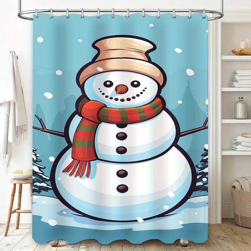 Tuniu Cute Snowman Winter Holiday Bathroom Shower Curtain Festive Fun Decor Set Waterproof