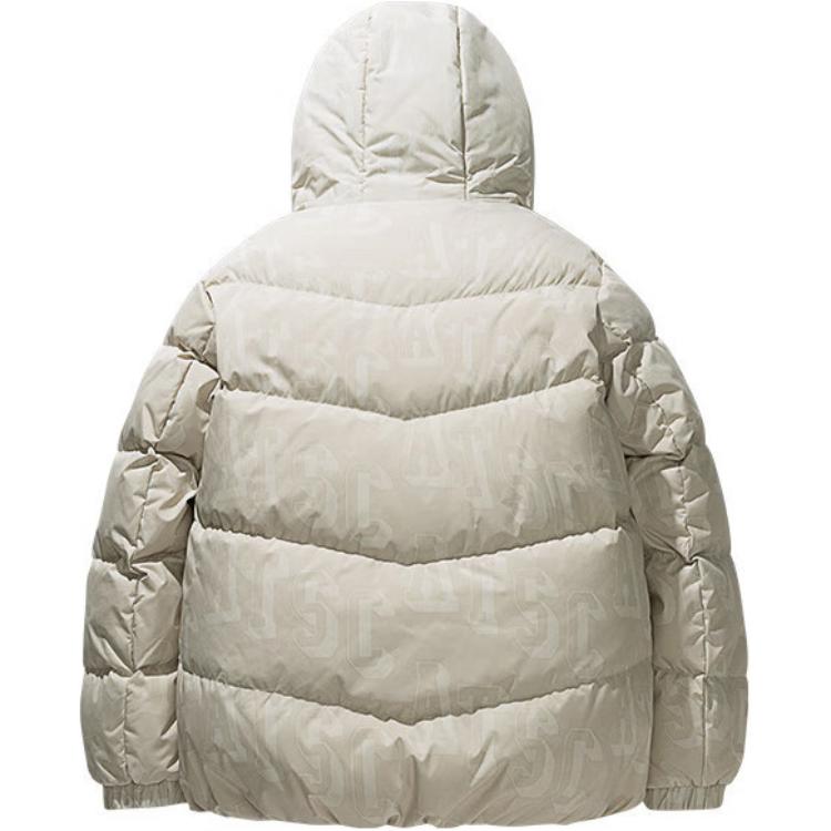 Anta Comfortable Casual Simple Loose Hooded Zipper Letter Print Down Jacket Men Outerwear Wood-Color 152448904N-1