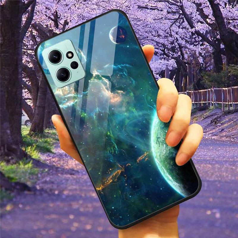 For Xiaomi Redmi Note 12 4G 2023 Case Tempered Glass Starry Marble Hard Back Protective Cover for Redmi NOTE 12 Note12 4G Global