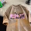 Palm Beach Print T-shirt Men Pink Letter Shirt Cotton Vintage Washed Tee Street Soft Comfort T-shirts Men Clothing