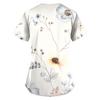 Women's Floral Printing Short Sleeve V-neck Tops Working Uniform Pocket Blouse