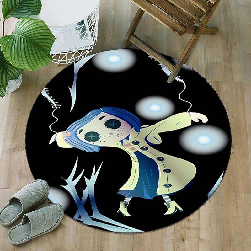 1pc Coraline (5) Print Round Carpet Chair Round Carpet Suitable for Bedroom Living Room Home Decorative Carpet
