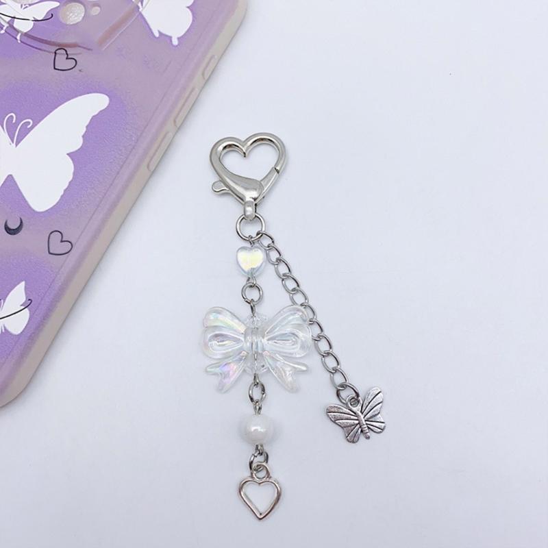 Butterfly Beaded Phone Lanyard Bowknot Pendant Wrist Strap Detachable Phone Chains Keyring Portable Accessory for Women