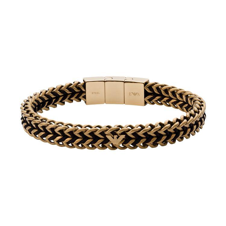 

Emporio Armani Vintage Gold Fashion Accessories Eagle Logo Woven Stainless Steel Bracelet Men accessories EGS2817251 Basic Packaging-Box