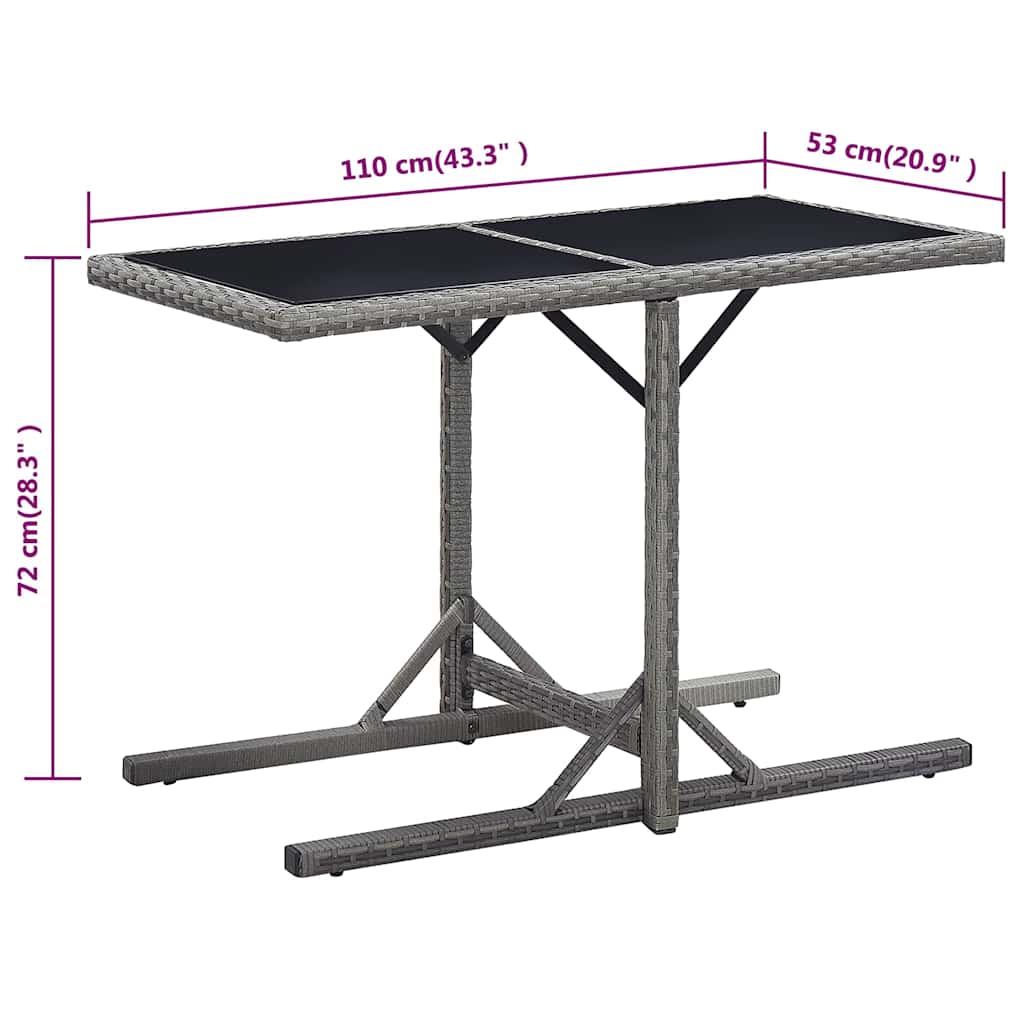 vidaXL Gartentisch Anthrazit 110x53x72 cm Glas und Poly Rattan