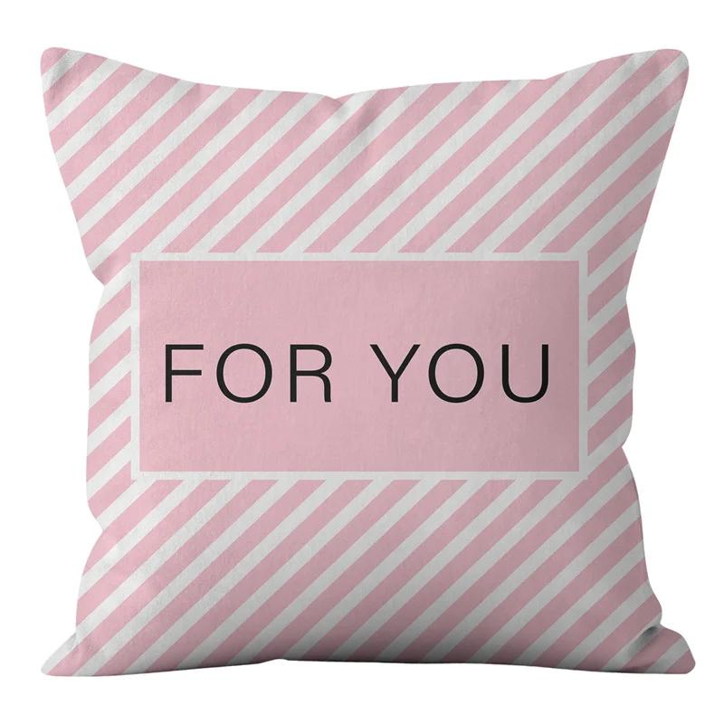 Rosa und schwarze geometrische Buchstaben bedruckte Sofakissenbezug Kissenbezug Heimdekoration Party Auto Bettwäsche