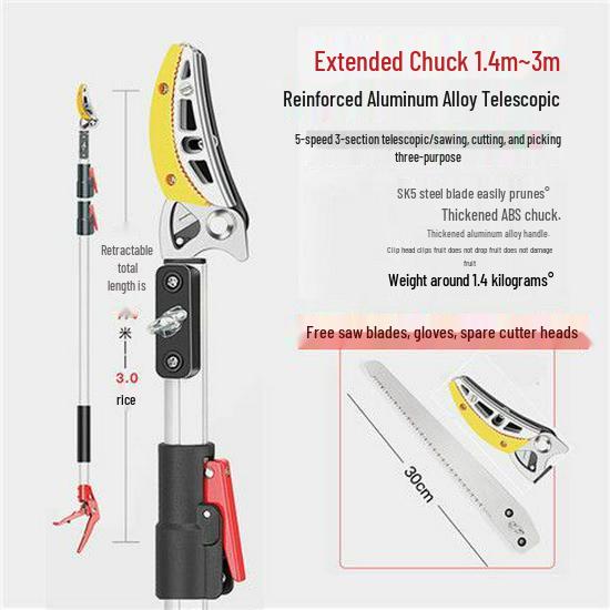 Yüksek Dallar İçin Teleskopik Budama Makası ve Meyve Toplayıcı - Trabzon Hurması, Liçi, Longan ve Malta Eriği İçin İdeal