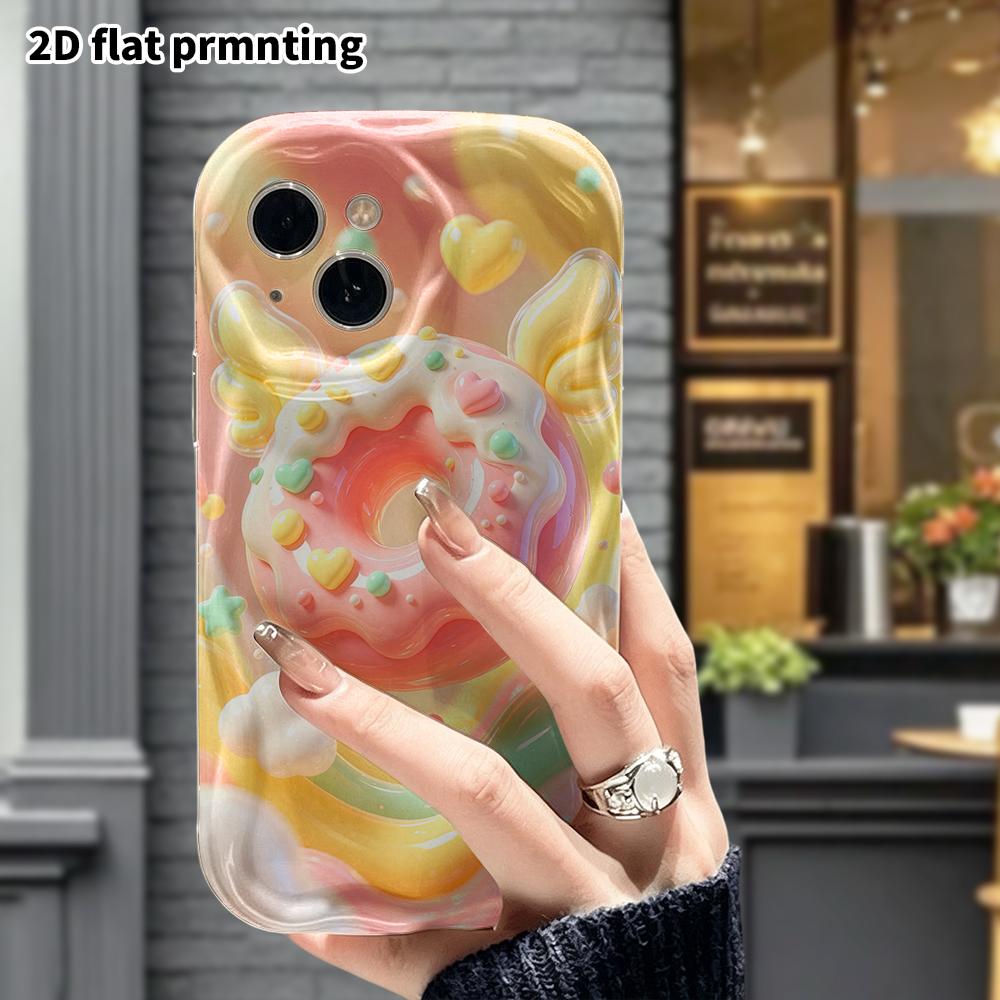 Phone Case: 2D flat design suitable for iPhone 18 17 16 15 14 13 Pro protective case, with winged donut, perfect Christmas and Halloween holiday gift