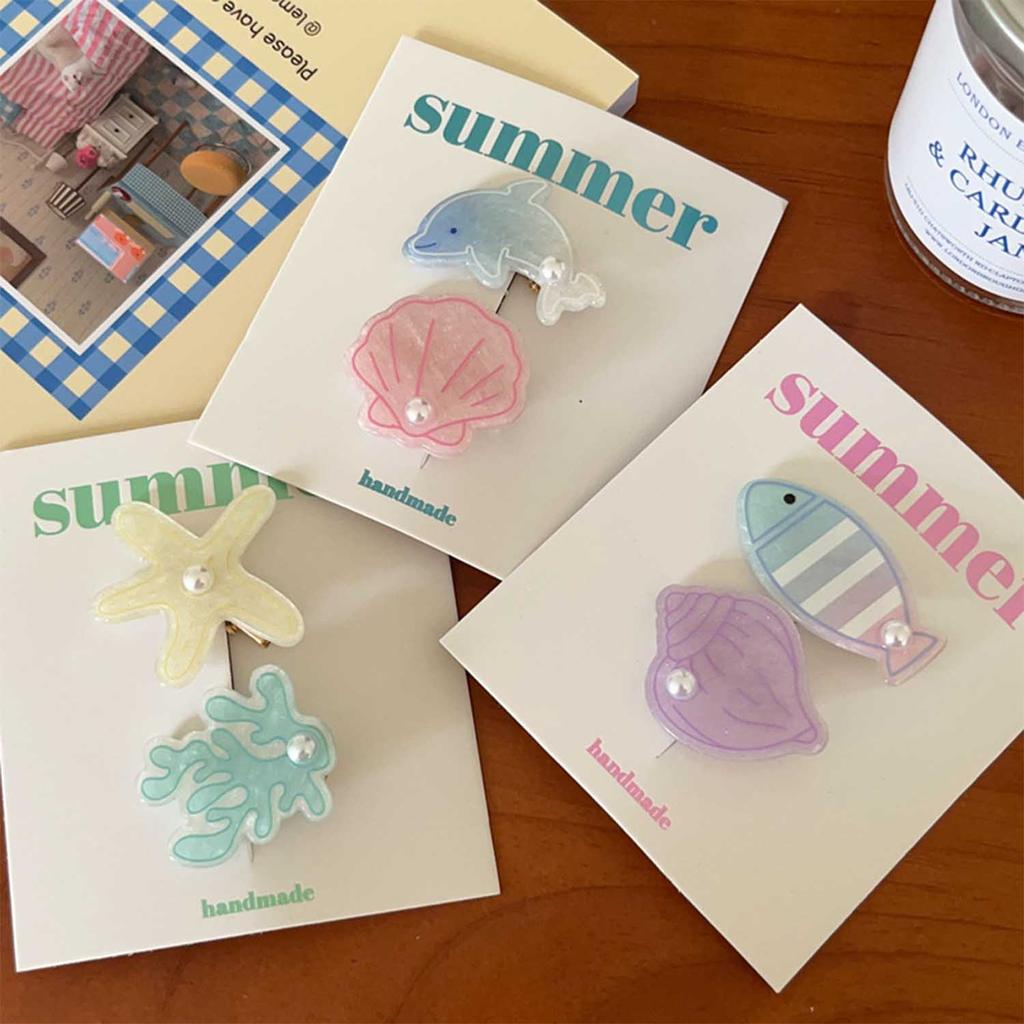 Uroczy Kolorowy Klips do Włosów ze Zwierzętami Moda Ryba Muszla Delfin Grzywka Klips Boczny Perła Małe Wsuwki do Włosów Kreskówkowe Spinki Codzienne Nakrycie Głowy