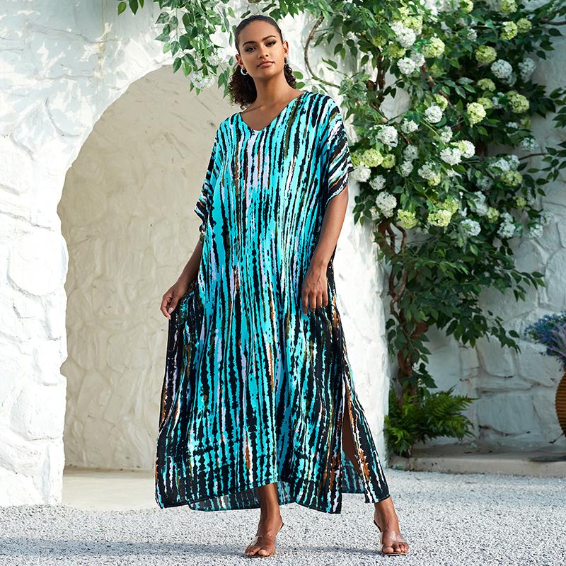 Bohemian Beach Kaftan Dresses for Women Tie Dye Summer Maxi Robe Summer Swimsuit Cover Ups Holiday Bathing Suits Factory Supply Big Sales