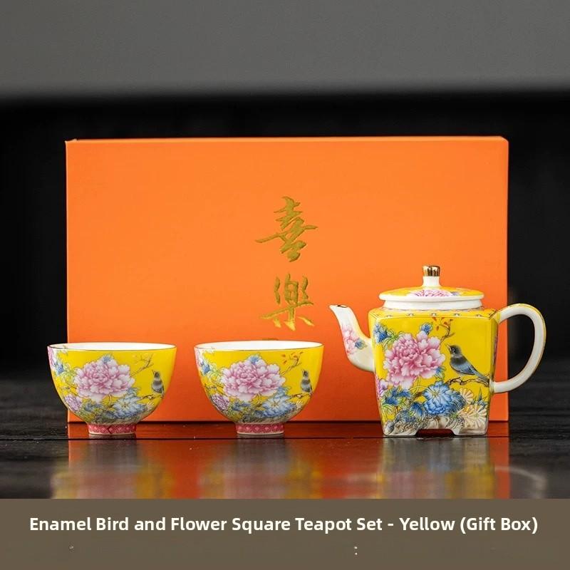 Enamel Color Ceramic Tea Cup Gongfu Tea Set Home Use Drinking Cup Style Peony Handmade Craft High Temperature Glaze