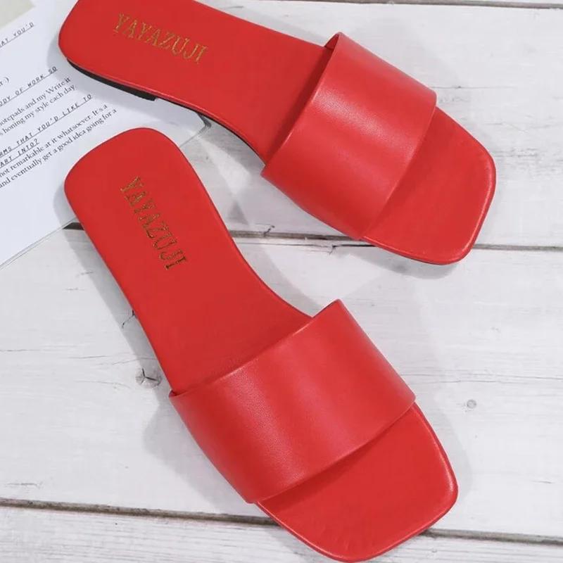 Minimalist Single Band Slide Sandals Solid Color Women Slippers 2025 Summer New Outdoor Sandy Beach Open Toe Flat Shoes