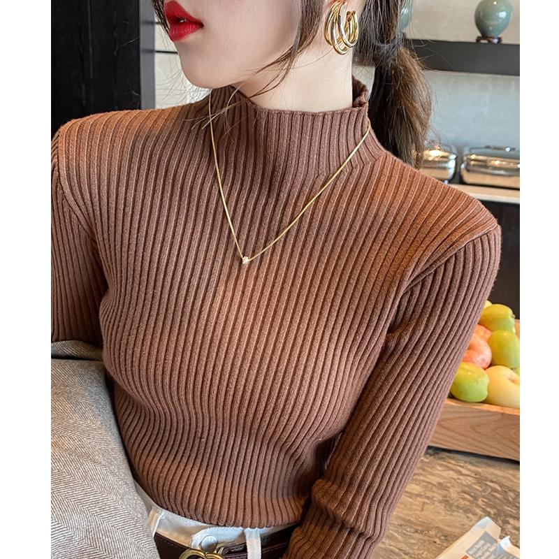 Autumn and Winter Long Sleeve Casual Pullover Knitwears Sweater Half High Neck Solid Base Knitted Women Office Ladies Elegant Slim Fit Sweaters 24977