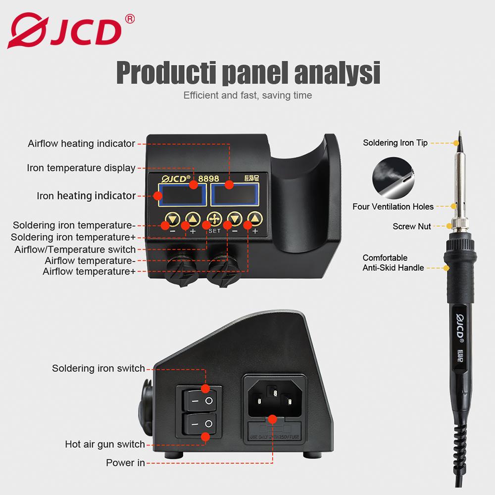 JCD 750W Soldering Station 2 in 1 Hot Air Gun Soldering Iron LCD Digital Display Welding Rework Station for BGA PCB IC Repair