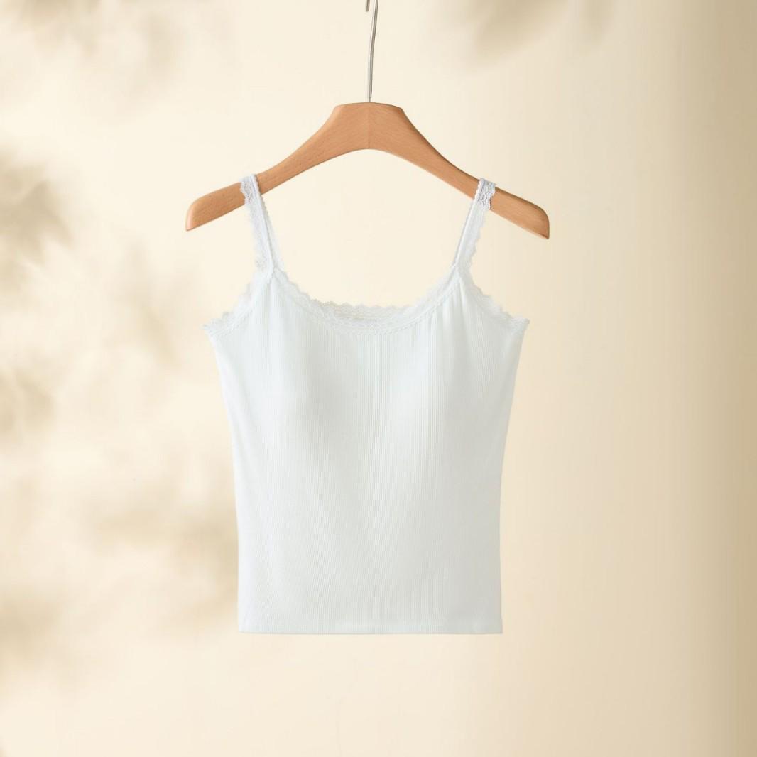 

Женская летняя кружевная хлопковая майка с нагрудными вкладышами - тонкий, сексуальный, универсальный топ One Size