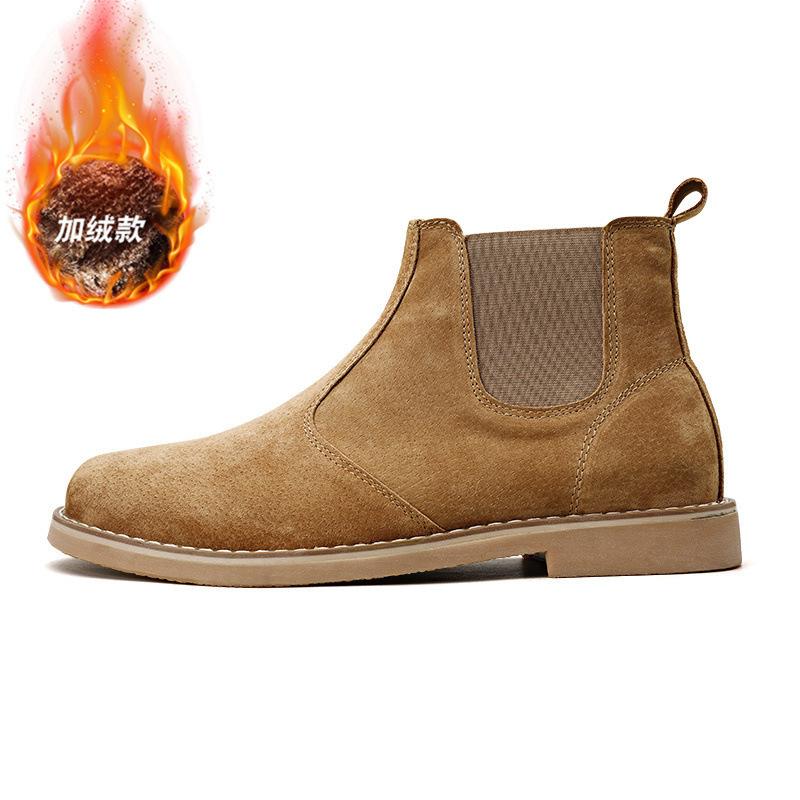 

New autumn and winter 2021 Martin boots men s cowhide Korean version leather mid-top boots velvet cotton shoes fashionable Chelsea men s shoes 44