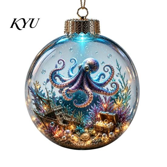 Coastal Style Home Seasonal Ornaments Ocean Animal Christmas Ball Ornament, 3D Marine Life Hanging Decoration, Theme Beach Xmas Tree Pendant