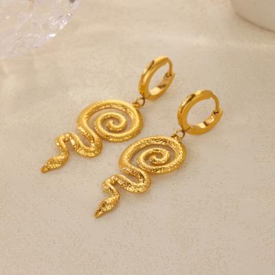 Retro Stainless Steel Gold Plated Roll Snake Pendant Earrings Women's Niche Earrings Ear Jewelry