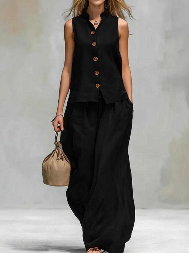 2026 European & American Summer V-neck Vest and Long Pants Fashion Set