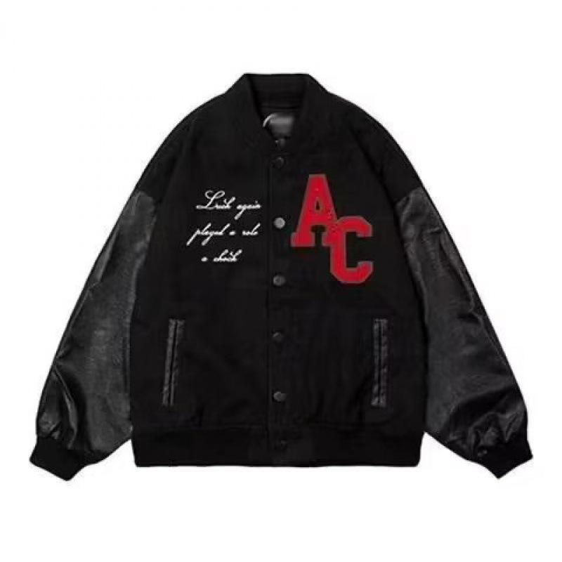 Men's American Retro Towel Embroidery Red Flocking Baseball Jacket - Trendy, High Street, and Loose Fit for Couples