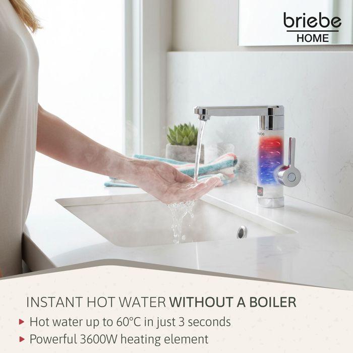 Robinet Chauffe-eau Instantané à Poser, Eau Chaude Immédiate Inox, Camping Briebe IH1204 3600W Acier inoxydable