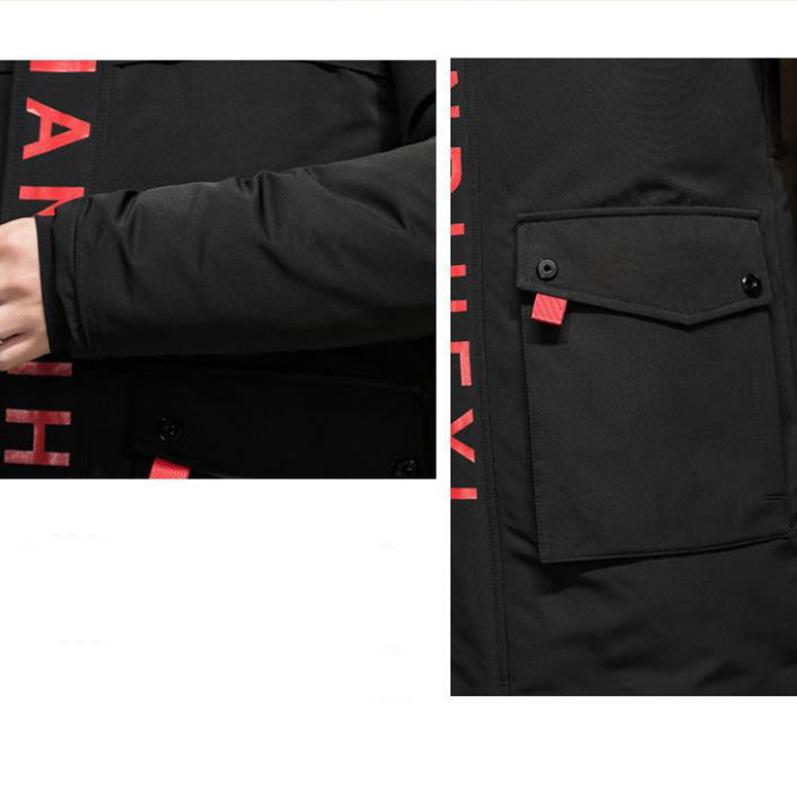 Daunenjacke mit großem Pelzkragen für Herren, dicke Winterjacke aus Baumwolle, mittellange Oberbekleidung mit Kapuze, lässige Jacke, wilder Reißverschluss, warme Daunenmäntel