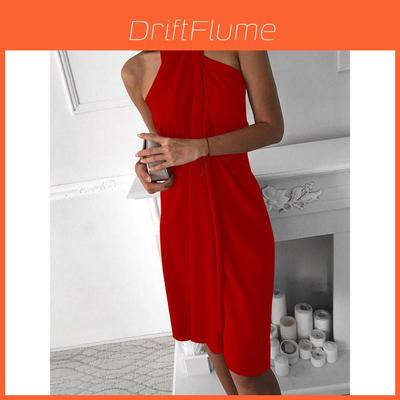 Casual Summer Slip Dress With Tie Neck And Knit Fabric For Women
