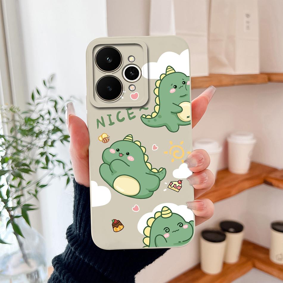 Cartoon Case For Realme 15 Pro Cute Dinosaur Liquid Silicone Lens Protection Back Cover Soft Phone Cases For Realme 15Pro 5G