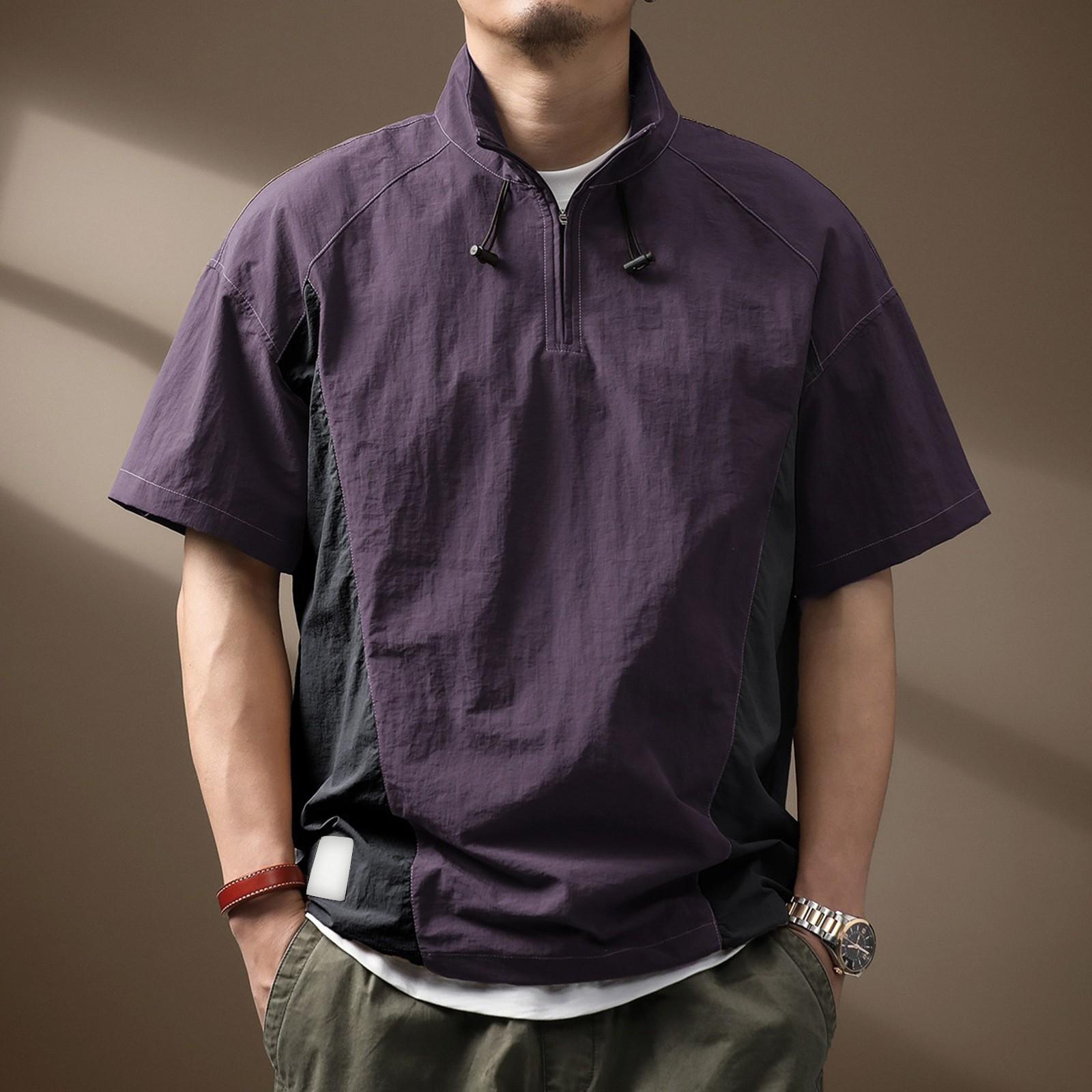 

Мужская функциональная ветровка быстросохнущая футболка с короткими рукавами летняя легкая повседневная футболка с полумолнией XXL фиолетовый