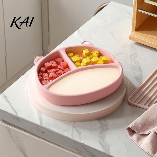 Silicone Suction Plate for Toddlers, Cute Bear Shape Unbreakable Divided Toddler Tray Baby Bowl, Non Slip Feeding Infants And Kids Easy Clean Dish