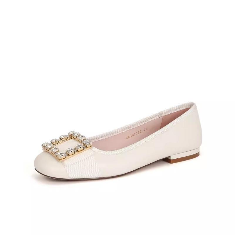 

Sheepskin version square head leather rhinestone square buckle shallow mouth flat bottom one pedal commuter single shoes women 40