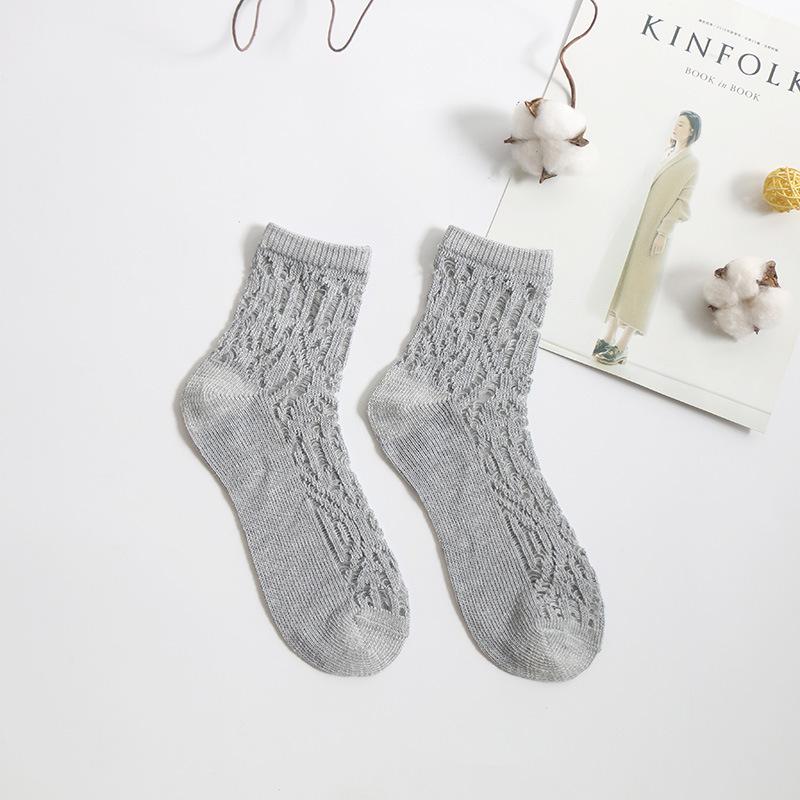 5 Paires Chaussettes Treillis Losanges Creux Respirantes Tube Chaussettes en Coton pour Femmes