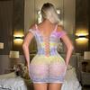 Sexy Colorful Fishnet Dress Women Sexy Lingerie Hollow Out Bodycon Lace Underwear Trendy Gradient Color Bodysuit Sexy Set