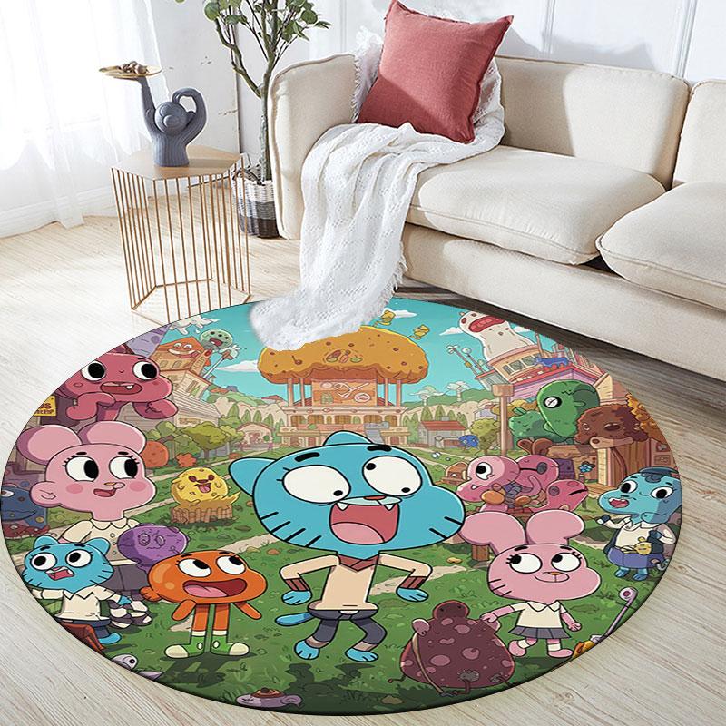 Der Erstaunliche Welt von Gumball Muster runder Teppich, Teppich für Wohnzimmer Schlafzimmer Spielzimmer, Rutschfeste Fußmatte, Feiertagsgeschenke und Geburtstagsgeschenke.