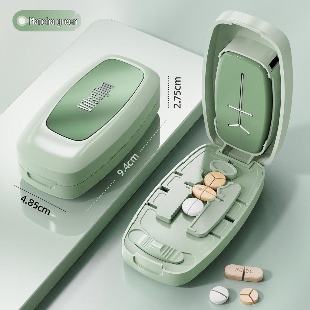 Multi-functional Pill Cutter & Divider with Storage – Portable 2, 3, & 4-Way Pill Dispenser Box Gadget