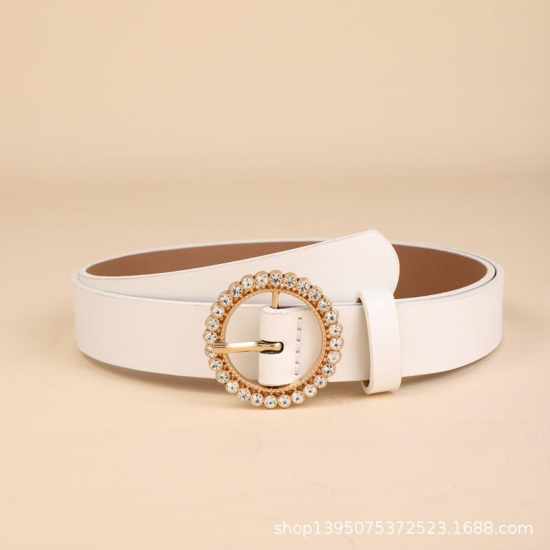 Mei New arrival belt women's fashion inlaid rhinestone round buckle retro decorative dress belt