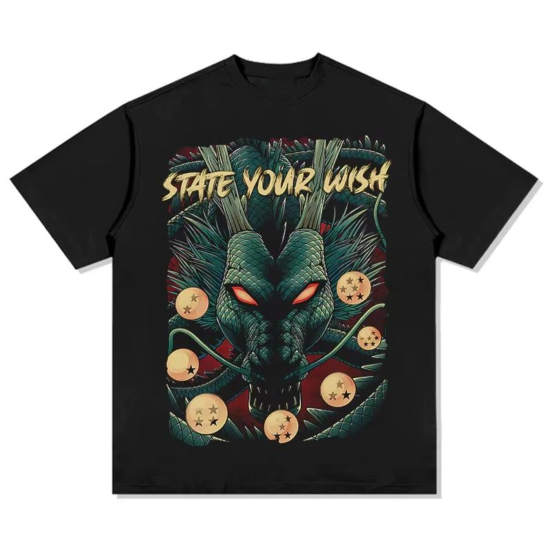 Dragon Ball Shenron Make Your Wish Print Pure Cotton T-shirt, Unisex Summer Fashion Casual Streetwear T-Shirt 4XL